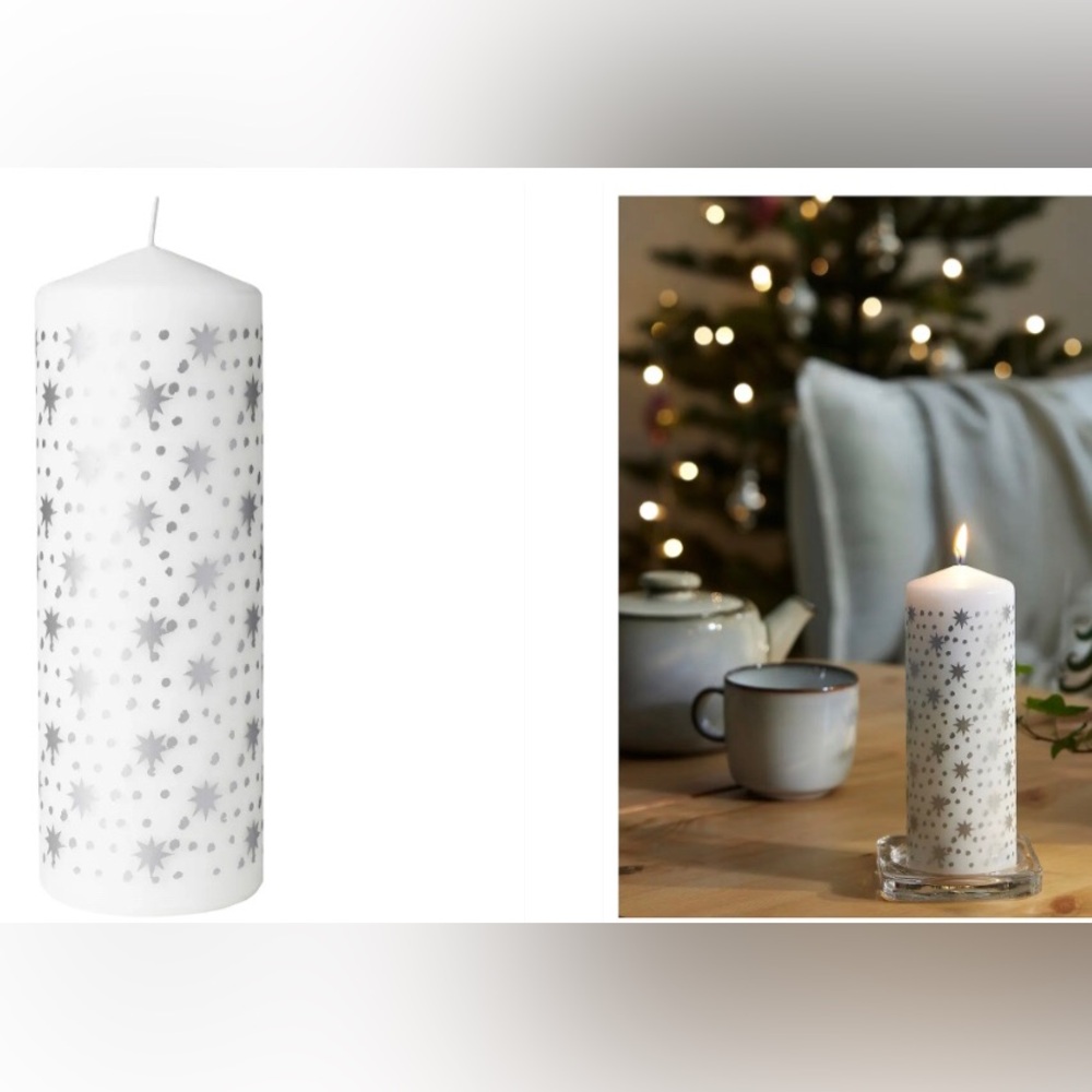 🌟2 IKEA VINTERFINT Candles, Set of 2 Silver Star White Pillar Unscented candles